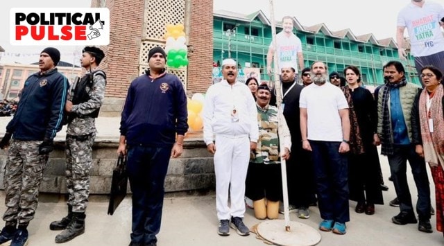 Rahul Gandhi unfurls Tricolour at Srinagar's Lal Chowk on Sunday. (Twitter/INC Manipur)