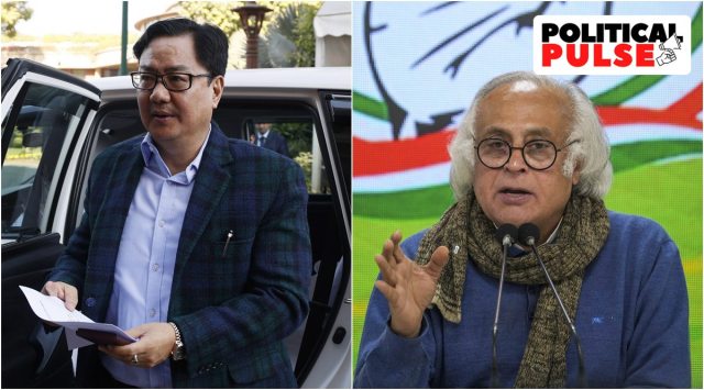 Union Law Minister Kiren Rijiju (L) and Congress leader Jairam Ramesh (Express/PTI/File Photo)