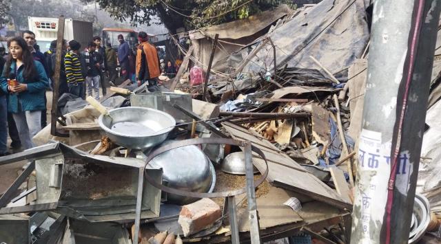 The injured persons live in a nearby JJ cluster and the bus, which was at high speed, rammed into a car and then crashed into them, an officer said.  (Express Photo by Prem Nath Pandey)
