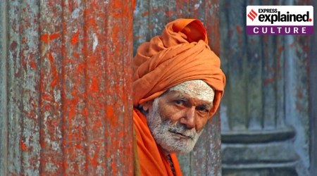A sadhu wearing saffron robes