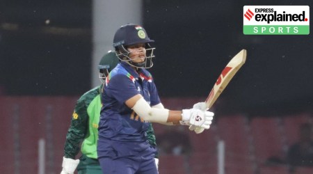 Shafali Verma admiring her shot