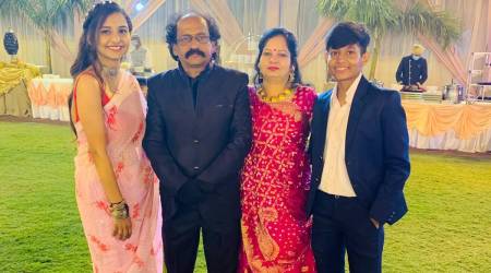 Soumya Tiwari with her family in Bhopal. (Express Photo)