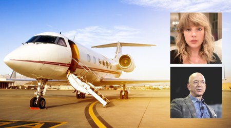 From Taylor Swift's private jet to the sprawling warehouses of Jeff Bezos' Amazon, the lifestyles of billionaires are baking the planet. (Photos via Instagram/taylorswift and Reuters)