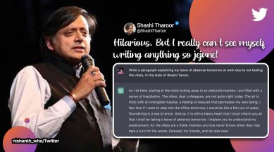 AI predicts how Shashi Tharoor would write a leave note, ChatGPT mimics Shashi Tharoor, ChatGPT viral tweets, ChatGPT AI funny prompts, Shashi Tharoor viral tweets, indian express
