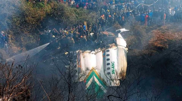 Rescue operation is underway after a passenger plane of Yeti Airlines' crashed while landing at the Pokhara airport in Nepal, Sunday, Jan. 15, 2023. (PTI Photo)