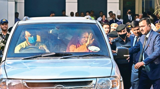 Uttar Pradesh Chief Minister Yogi Adityanath at Mumbai Airport, Wednesday, Jan. 4, 2023. (PTI Photo)