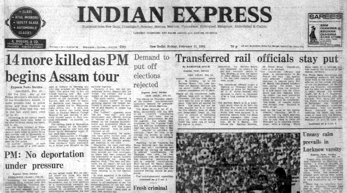 February 11, 1983, Forty Years Ago: On first day of PM’s tour of Assam ...