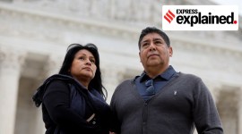 Beatrice Gonzalez and Jose Hernandez, the mother and stepfather of Nohemi Gonzalez, who was fatally shot and killed in a 2015 rampage by Islamist militants in Paris, pose for a portrait outside the U.S. Supreme Court