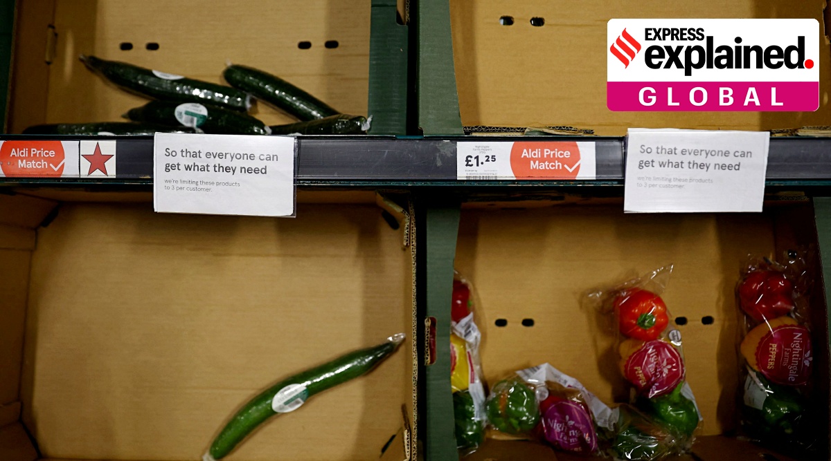 Empty boxes of vegetables are seen in Tesco, Hanley, Staffordshire, Britain.