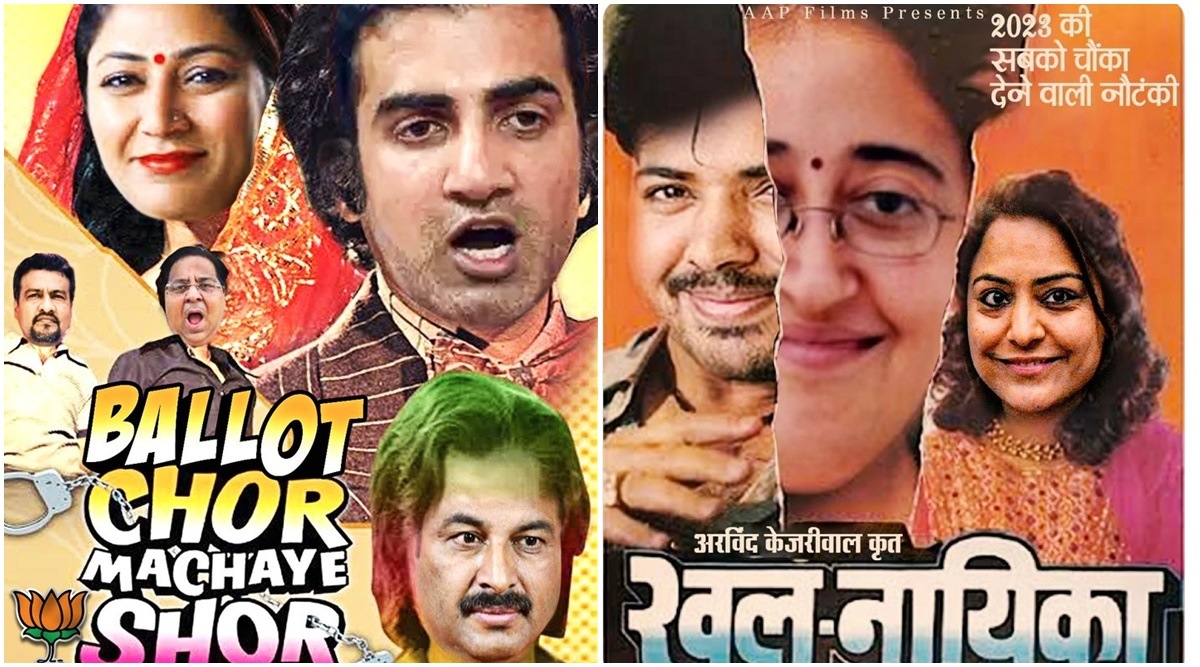 AAP vs BJP in posters (Express Photo)