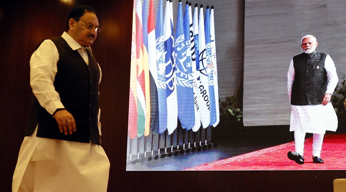 BJP president J P Nadda at the releases the book, Modi: Shaping a Global Order in Flux, in New Delhi. (Express photo by Prem Nath Pandey)