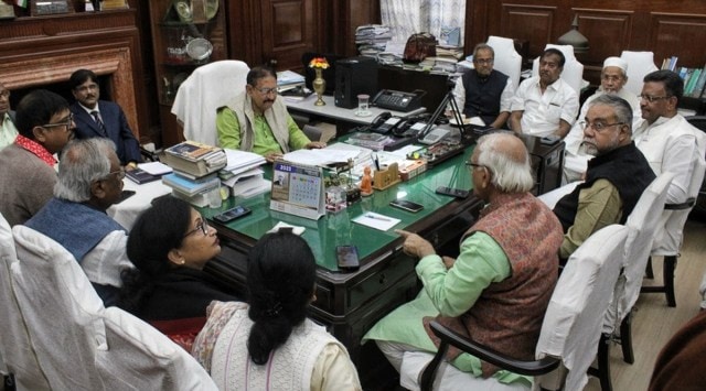 During the all-party meeting at the state Assembly in Kolkata on Tuesday. Express