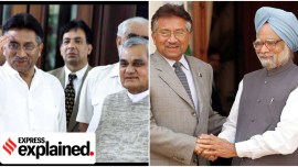 Ex-Pakistan President Pervez Musharraf with former Indian Prime Ministers Atal Bihari Vajpayee and Manmohan Singh.