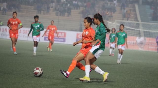India and Bangladesh players in action. (Twitter/Indian Football Team)