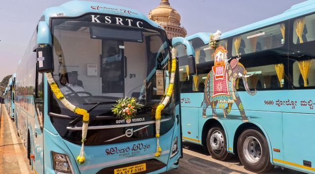  New KSRTC Ambari Utsav Sleeper class buses stand in front of Vidhana Soudha during their flag off ceremony by Chief Minister Basavaraj Bommai, in Bengaluru . (PTI) 