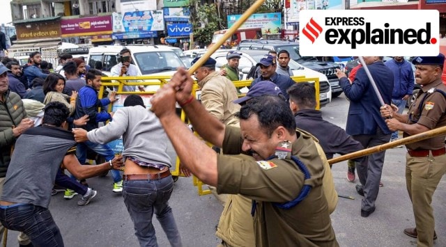 Police lathi-charge on protesters in Dehradun.
