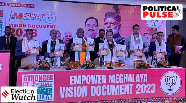 The BJP’s vision document, titled Empower Meghalaya also promises “smart border fencing” and “24x7 surveillance” along the 443-km border with Bangladesh. (Express photo)
