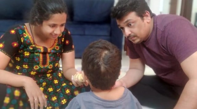 Nirvaan, the only child of Sarang Menon and Adithi, suffers from spinal muscular atrophy Type 2. (Express photo by 	Sarang Menon)