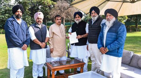 Union Minister for Road Transport and Highways Nitin Gadkari in a meeting with Shiromani Akali Dal (SAD) delegation led by party President Sukhbir Singh Badal. (PTI)