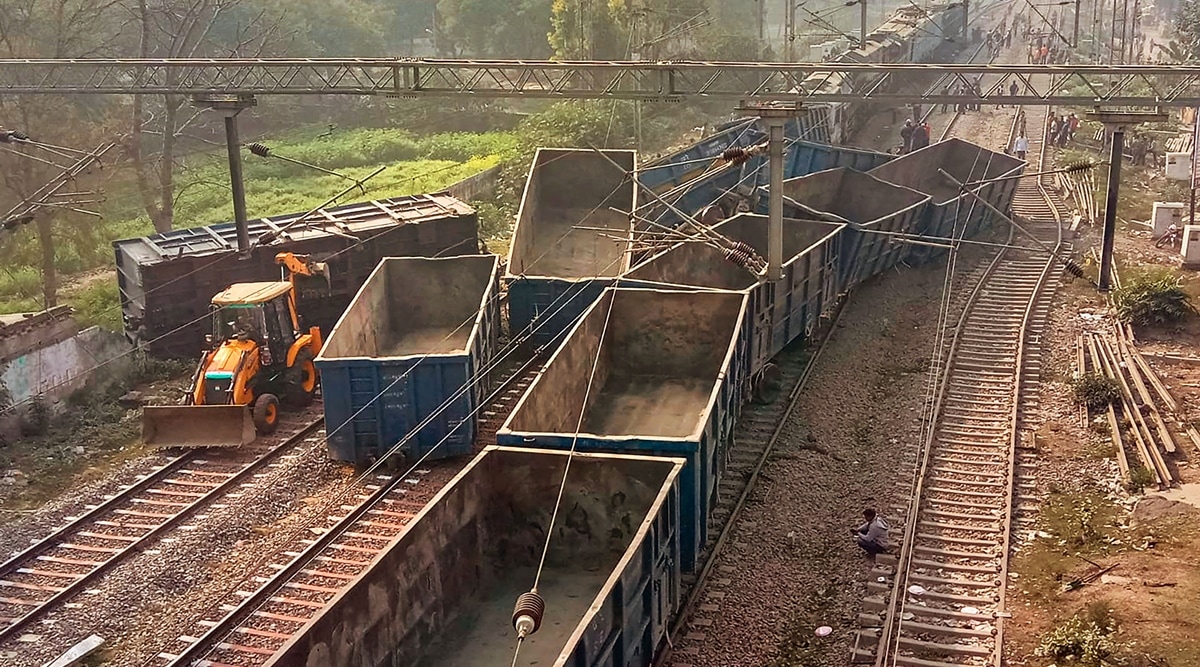 Wagons of a goods train lie on tracks after a collision, in Sultanpur in Uttar Pradesh on Thursday. PTI File 