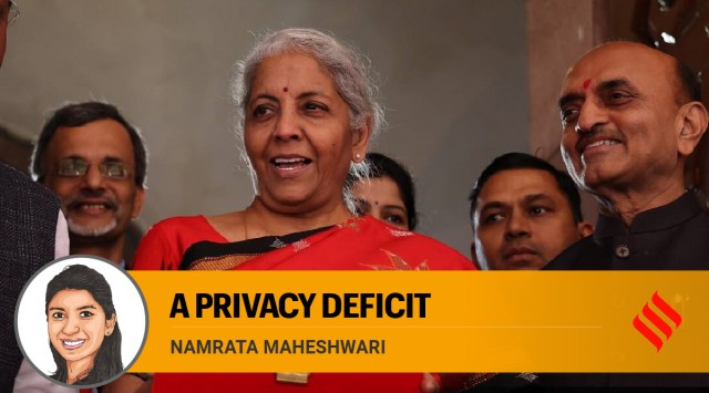Union Finance Minister Nirmala Sitharaman outside Parliament before presenting Budget 2023, in New Delhi on February 1. (Express Photo: Renuka Puri)