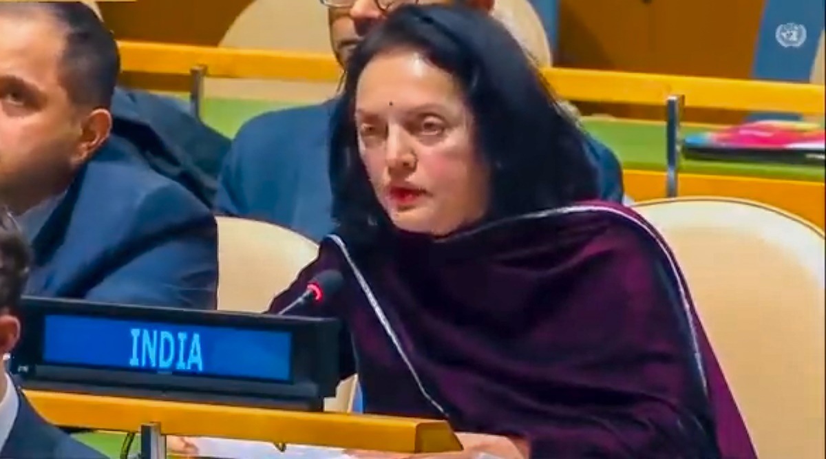 Ruchira Kamboj at the UNGA session on Ukraine on  Thursday. (Photo: PTI)