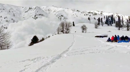 An avalanche hits the upper reaches of Gulmarg skiing resort, in Baramulla district of Jammu and Kashmir, Wednesday, Feb. 1, 2023. (PTI)