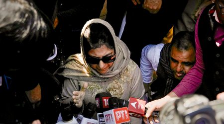 Peoples Democratic Party (PDP) chief Mehbooba Mufti near Boat Club in New Delhi, Wednesday, Feb. 8, 2023. (PTI Photo)