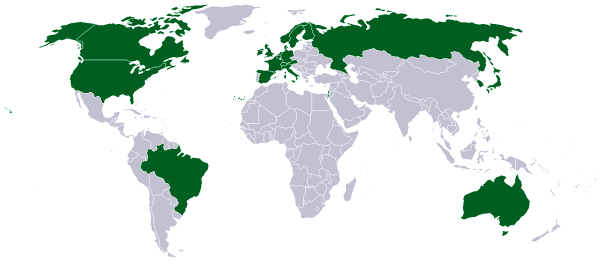 Paris Club countries' Map, showing much of North America, Europe, Russia and Australia.