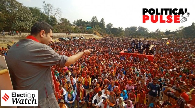 Pradyot Debbarma at a rally. (Express photo by Debraj Deb) 