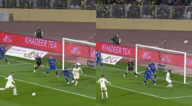 Ronaldo skies a shot over in Al Nassr's lose to Al Fateh. (Screengrab/Twitter)