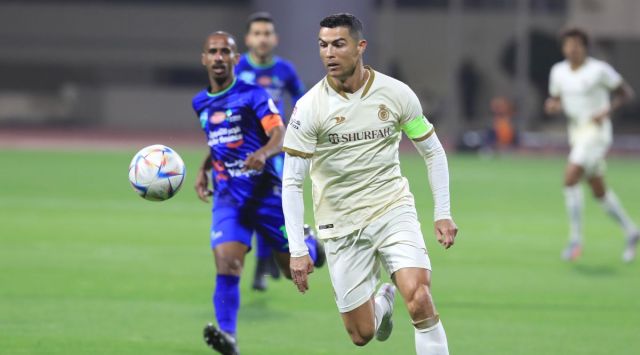 Cristiano Ronaldo in action during the Saudi Pro League match against Al Fateh. (Twitter)