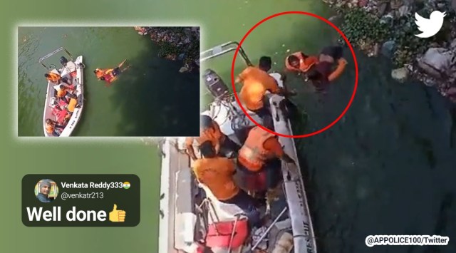 Andhra SDRF team rescues man who jumped into river Krishna | Trending ...