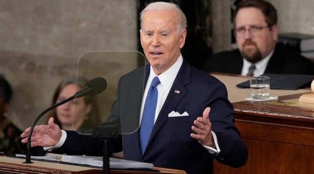 President Joe Biden delivers the State of the Union Address to a joint session of Congress at the US Capitol, in Washington. (AP)