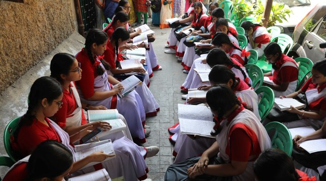 Students busy with revision before the Madhyamik examinations, at a Kolkata school on Thursday. (Express photo by Partha Paul)