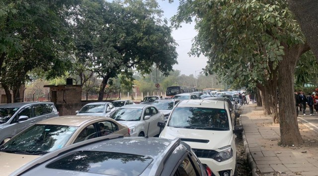 Traffic jam at Sector 26 on Tuesday. (Express Photo)