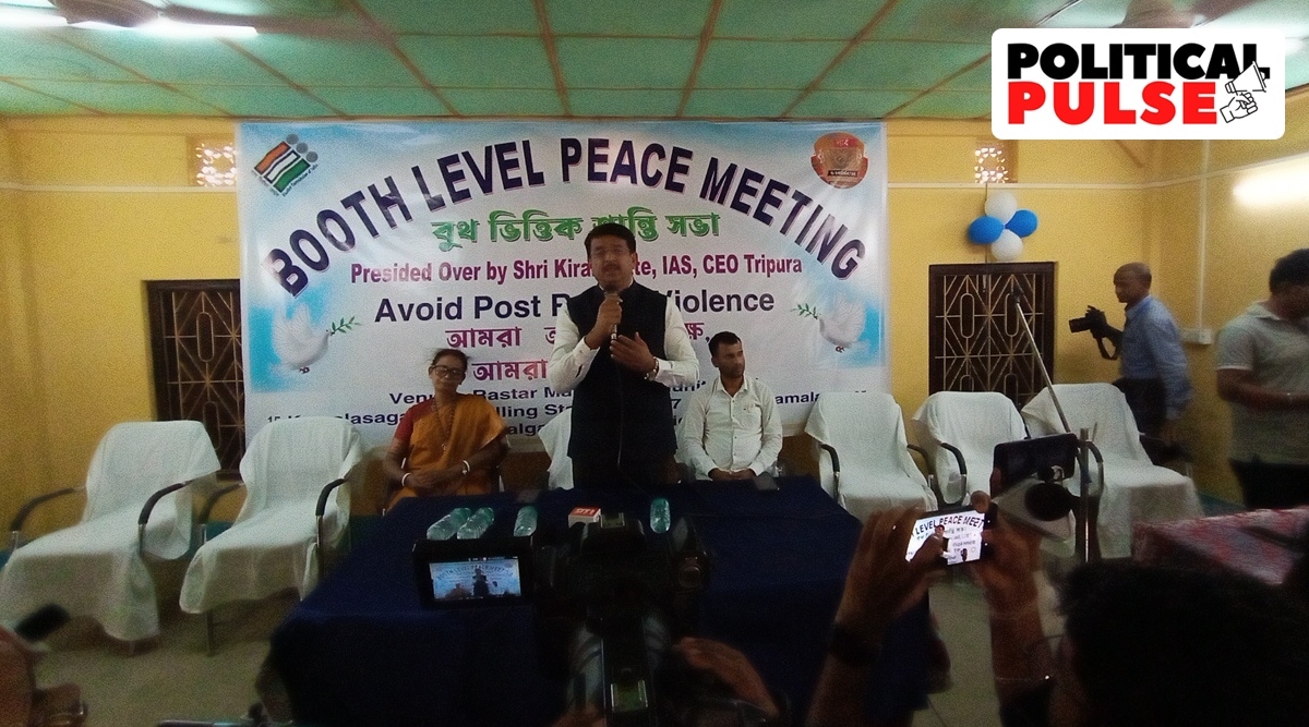 At one such 'peace' meet, over 200 people gathered at Gokulnagar in Kamalasagar assembly constituency in Sepahijala district. (Express Photo)