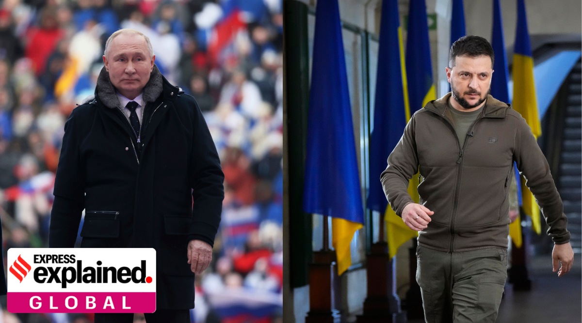 Vladimir Putin and Volodymyr Zelenskyy in separate photos.