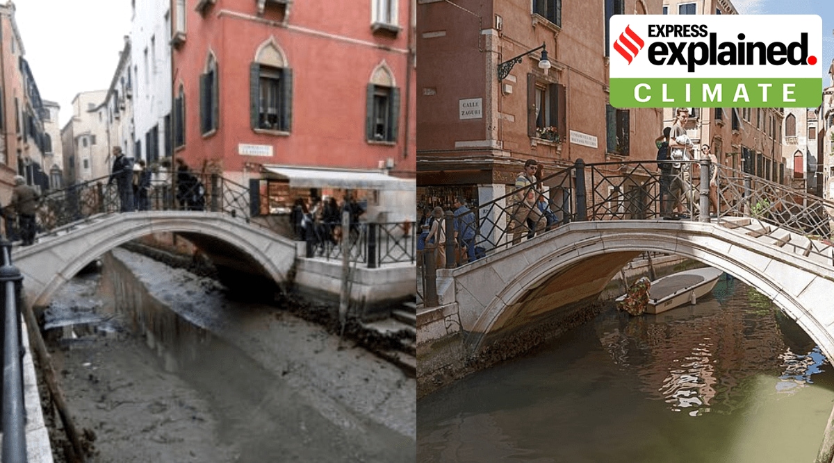 Some experts suggest that the region hasn’t been able to recuperate from the after-effects of last year’s drought. Here, Ponte Zaguri, in Venice, on rio di San Maurizio as seen at present (L) and from an earlier photo of a waterway.