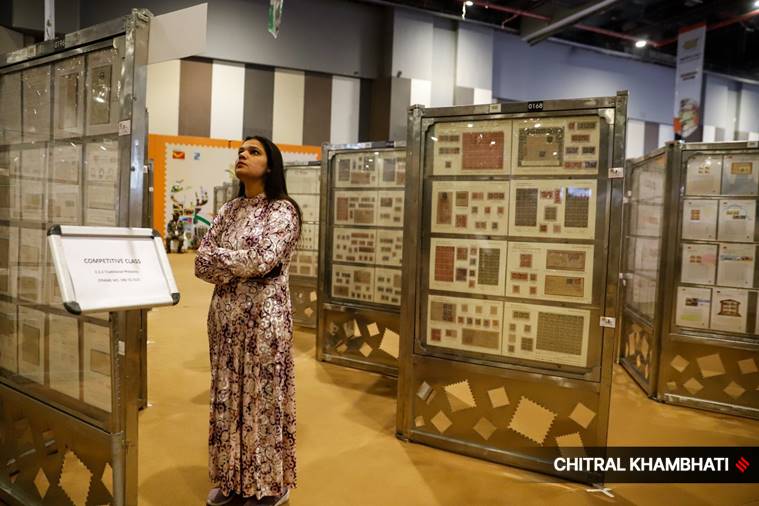 Visitor looking at exhibition Amritpex 2023