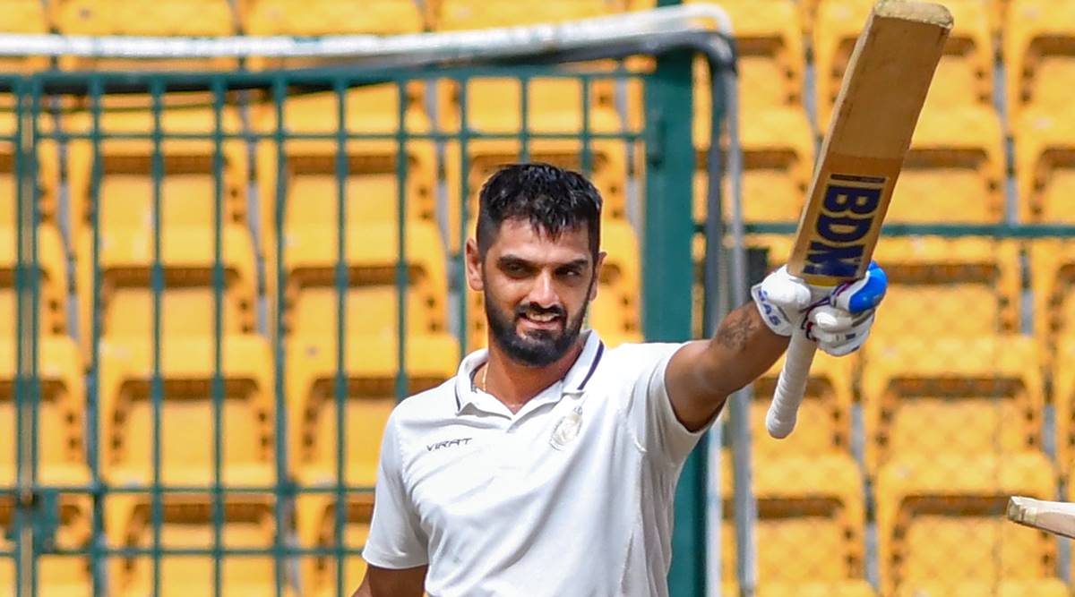 Saurashtra's Captain Arpit Vasavada celebrates his double century during the fourth day of the 2nd Semi final of Ranji Trophy match between Karnataka and Saurashtra. (PTI)