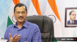 Delhi Chief Minister Arvind Kejriwal addresses a press conference at CM Camp Office in New Delhi on Oct. 19, 2022. (Express Photo by Amit Mehra)