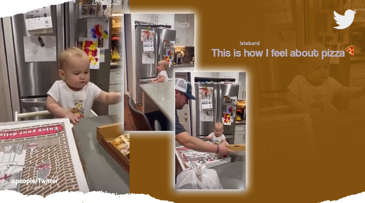 Baby excited about pizza