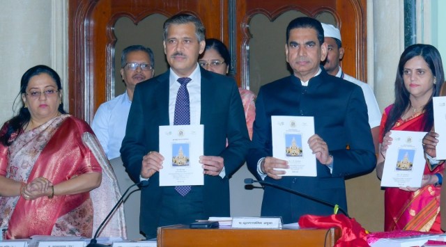 The budget was presented to municipal commissioner Iqbal Singh Chahal (third from left) who is the state-appointed administrator of the civic body. (Twitter/@mybmc)