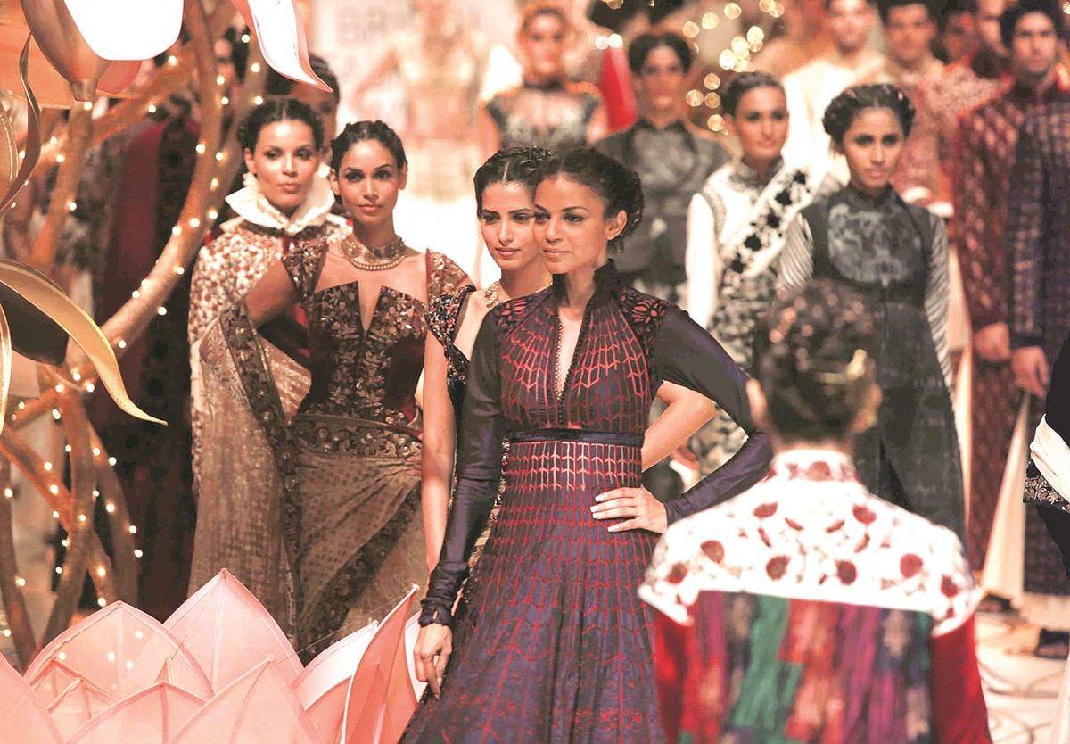 Nayanika Chatterjee with other models for Rohit Bal’s 2013 collection at the Bridal Fashion Week (Express Archive)