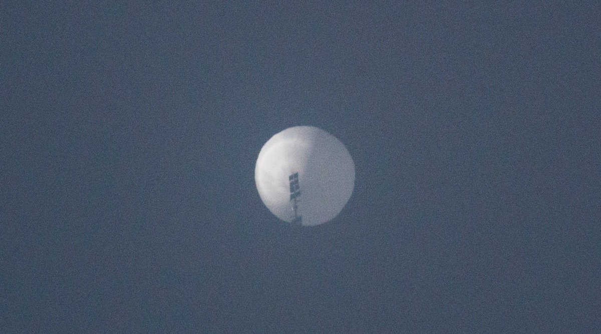 A balloon flies in the sky over Billings, Montana, US, February 1, 2023 in this picture obtained from social media. (Chase Doak/via Reuters)