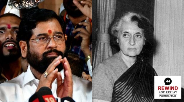 Eknath Shinde's stake over Shiv Sena name and symbol is reminiscent of the time Congress split under Indira Gandhi (PTI/Express Archive)