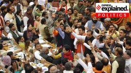 BJP councillors sloganeering inside the MCD house in Delhi.