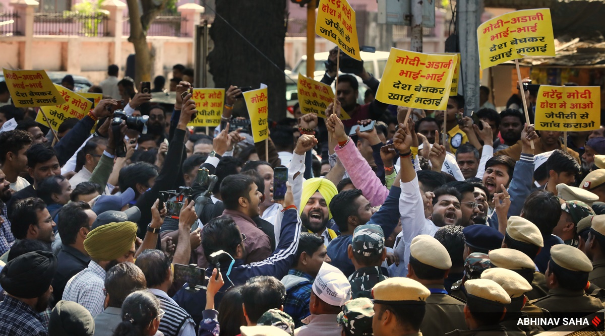 AAP Workers Hold Protests Across States Demanding Adani Probe | India ...