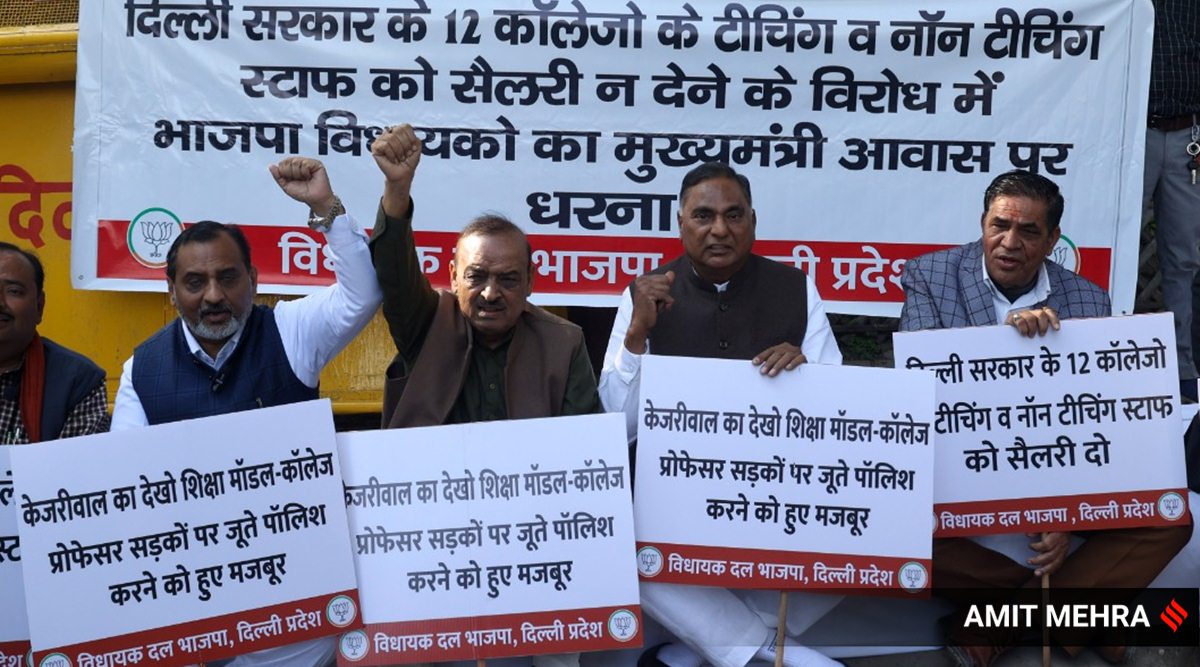 Delhi Bjp Stages Sit In Outside Arvind Kejriwals House Over Pending